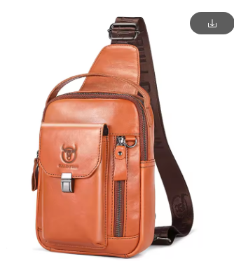 BULLCAPTAIN Men's Genuine Leather Chest Bag Casual Retro 7.9-inch Mobile Phone Bag Multifunctional Anti-Theft Crossbody Bag