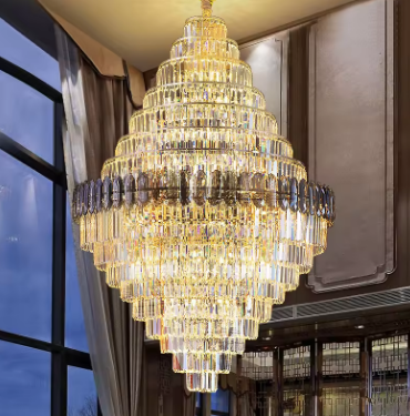 Villa Duplex Living Room Large LED Chandelier Luxury Building Middle Floor Crystal Light Rotating Staircase Long Chandelier