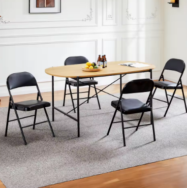 JHK Leather Padded Folding Chair 4 Pack Sturdy Metal Living Room Rocking Dinner Chairs Easy to Use Storage Outdoor Home Office