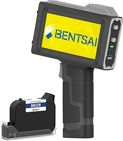 BENTSAI Handheld Inkjet Printer BT-HH6205B Newly Upgraded with 16H Long Endurance 0.5Inch Use for Batch Number Date Code Logo Serial Number Barcode QR Code on Plastic Cardboard Wood Metal Clothes