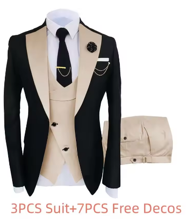New Men's Suits 3 Pieces Groom Bestman Slim Fit Wedding Prom Party Tuxedo Elegant Formal Events Dress Suit (Blazer+Pants+Vest)
