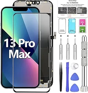 for iPhone 13 Pro Max Screen Replacement Kit 6.7" LCD Screen with 3D Touch FHD COF Full Assembly&Digitizer with Repair Tools Screen Protector Waterproof Frame Sticker for A2484/A2641/A2644/A2645/A2643