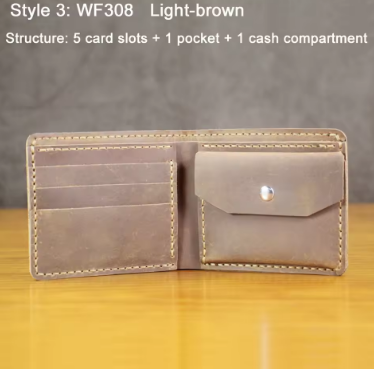 Luxury Handmade Genuine Leather Men Wallet Bifold Purse Male Wallets Short Money Clip Vintage Leather Money Bag with zip pocket