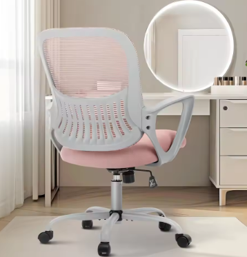 Office Computer Desk Managerial Executive Chair, Ergonomic Mid-Back Mesh Rolling Work Swivel Chairs with Wheels,Student,Pink
