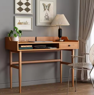 Vintage-Style Desk with Scandinavian Flair, Computer or Laptop Desk, Writing Desk with Drawer and Open Storage Cubby