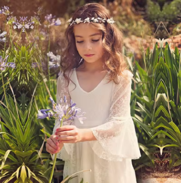 Princess Girls Lace Chiffon Long Dresses Kids Flower Girl Wedding Dress Summer Boho Birthday Party Wedding Dress For 2-14 Years